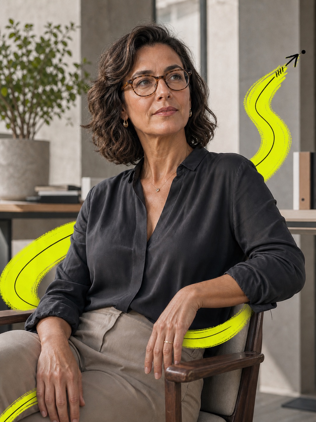 Senior professional in a calm contemporary workspace