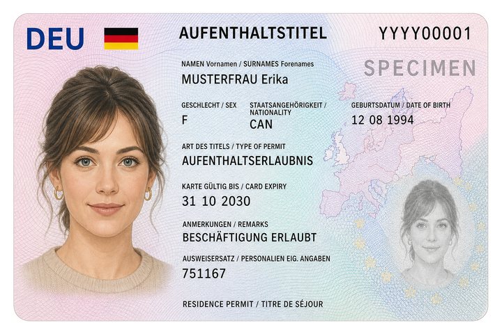 Illustrated specimen Germany residence permit