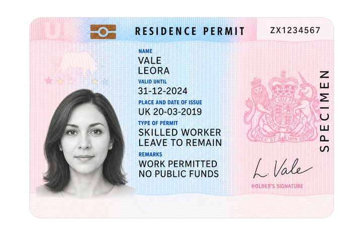 Illustrated specimen United Kingdom residence permit