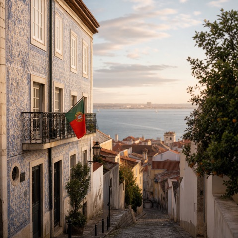 Lisbon street scene for a fully scoped Portuguese route